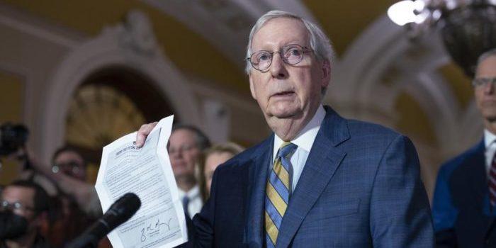 After ‘brain dead’ rumors, Mitch McConnell returns to Senate floor; report says he left home in a wheelchair